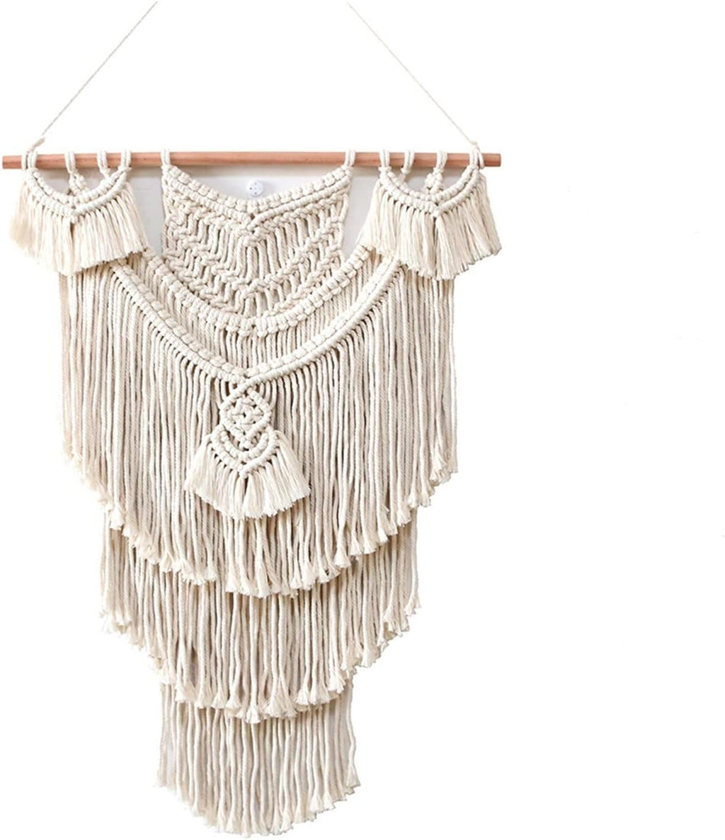 Tapestry Macrame Wall Hanging Tapestry Hand-Woven Pendant Chic Bohemian Woven Home Tapestry Wall Decor (Beige 55x75cm)