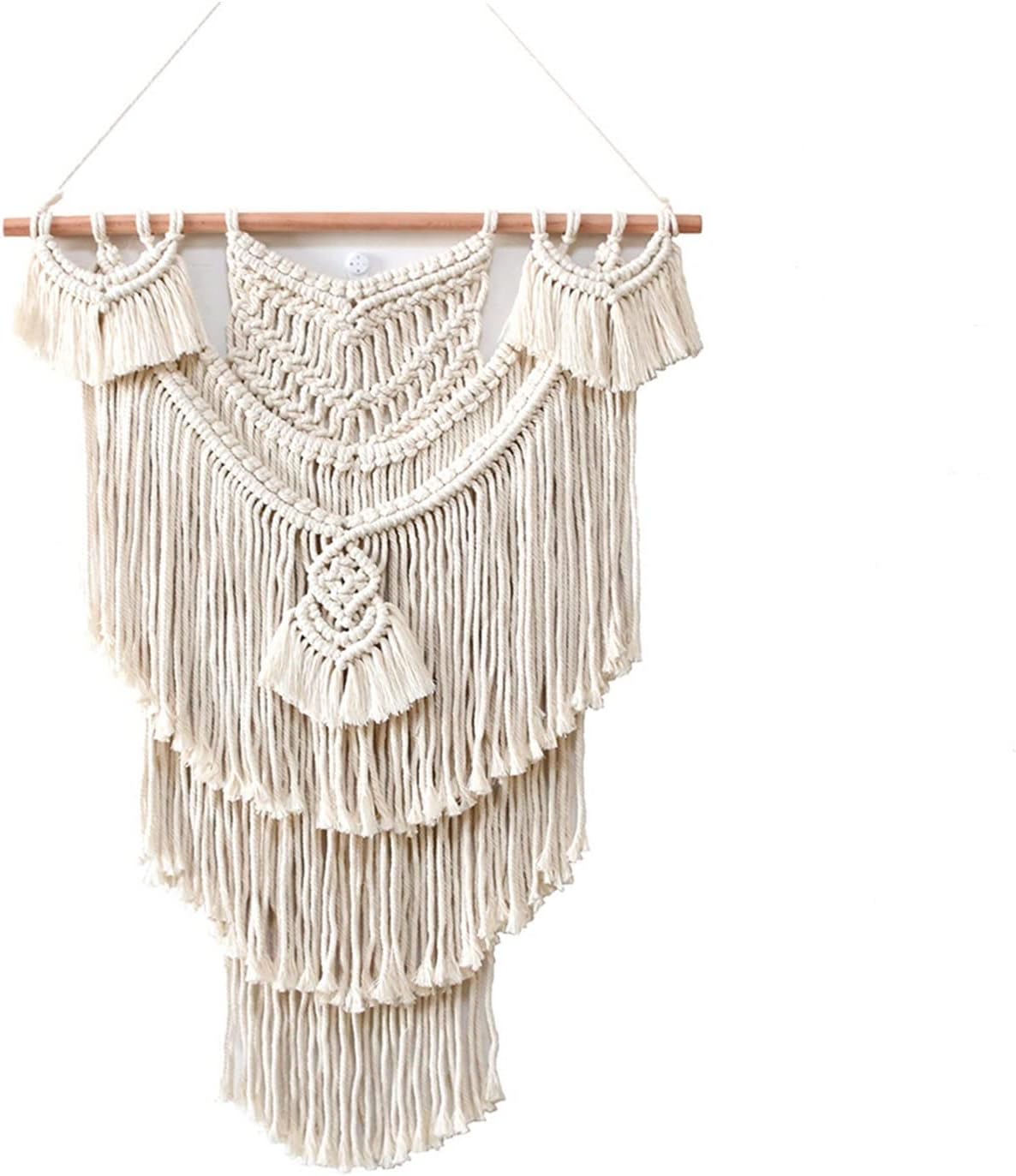 Tapestry Macrame Wall Hanging Tapestry Hand-Woven Pendant Chic Bohemian Woven Home Tapestry Wall Decor (Beige 55x75cm)