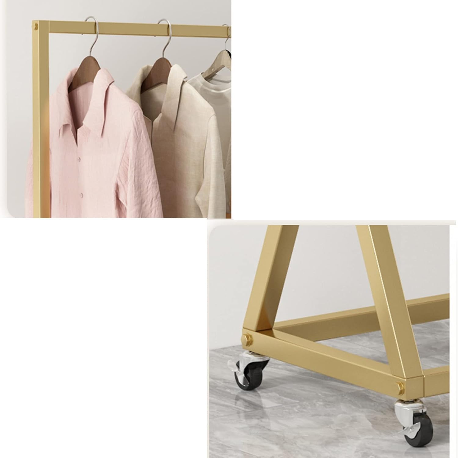 Garment Rack Heavy Duty Clothing Rack for Hanging Clothes Gold Metal Clothes Rail On Wheels Clothing Store Display Rack Easy to Assemble Coat Rack for Bedroom and Living Room