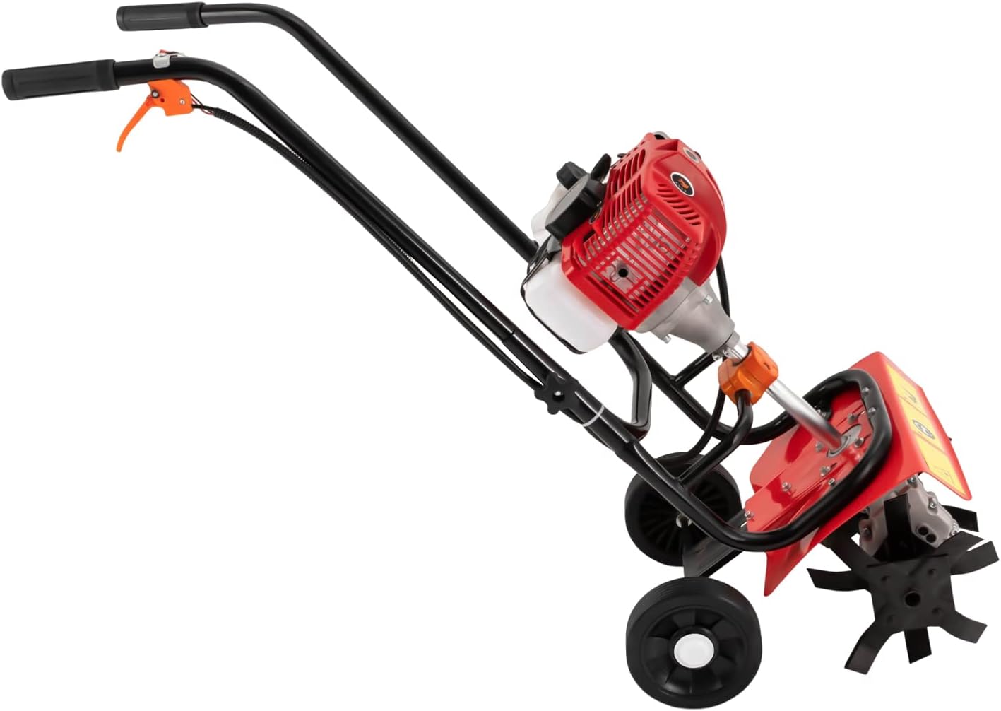 2 Stroke Garden Tiller Cultivator Gas Rotary Cultivator, 2.6HP 52CC 6500-7000RPM Front Tine Gas Powered Soil Tiller Walk Behind Gasoline Rototiller w/ 14.2in Tilling Width & 2-3.9in Depth