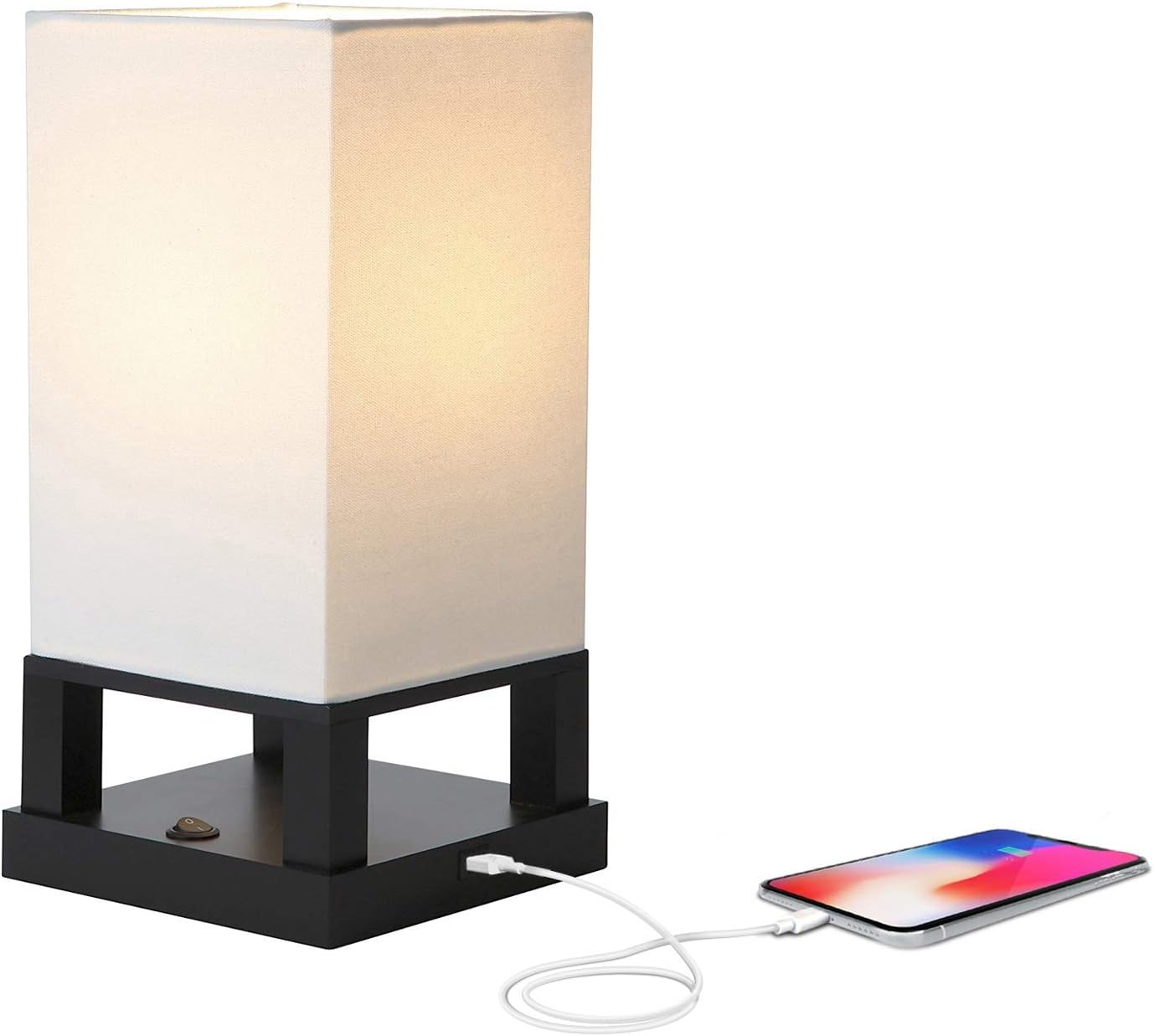 Brightech Maxwell Floor & Table Lamp Set of 2 - Modern Floor Lamp With Drawers And Nightstand Lamp with USB Port - Perfect for Bedrooms & Living Rooms, LED Bulb, Wood Frame, Soft Ambient Light - Black