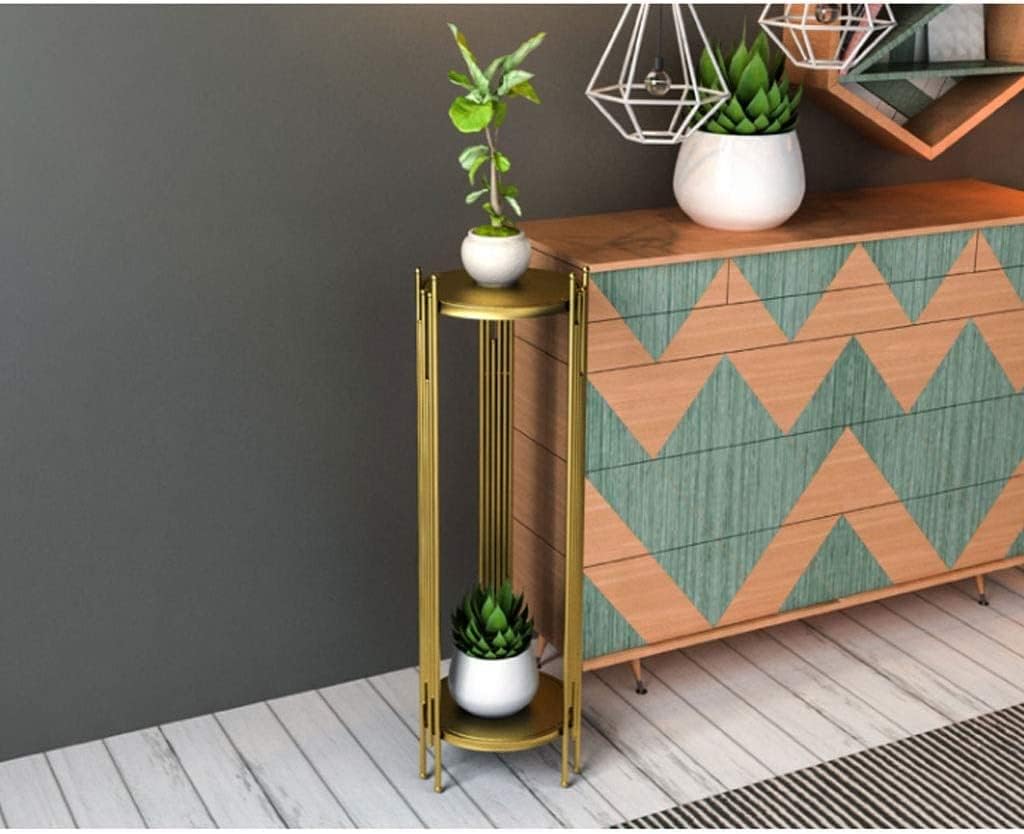 2 Tier Plant Stand with Gold Metal Frame for Indoor Home Office Balcony Living Room Decoration,Gold-1 Set