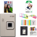 FUJIFILM instax mini LiPlay+ (Sand Beige) Hybrid Instant Camera Bundle with 20 Exposures Instant Film + Instax Mini Album, Borders, Stickers & Clips + Microfiber Cleaning Cloth (4 Items)