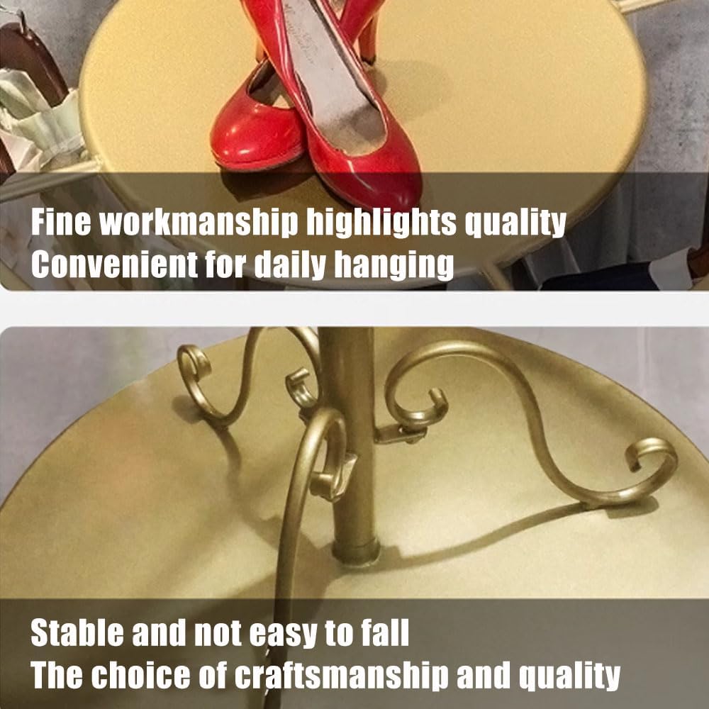 Rotatable Round Clothes Rack, Metal Kids Garment Rack with Storage Shelf, Kids Dress Up Rack, Floor-Standing Retail Clothing Rack for Hanging Clothes,Gold,60 * 140cm