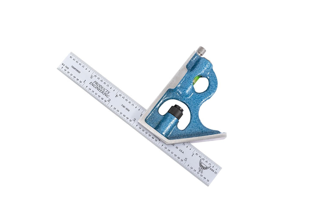 PEC Tools 2-Piece Combination Square - 18' Machinist Blade with English & Metric Graduation, Includes Cast Iron Square Head Featuring Level Vial & Scribe Tool, Precision Combo Square - Made in USA