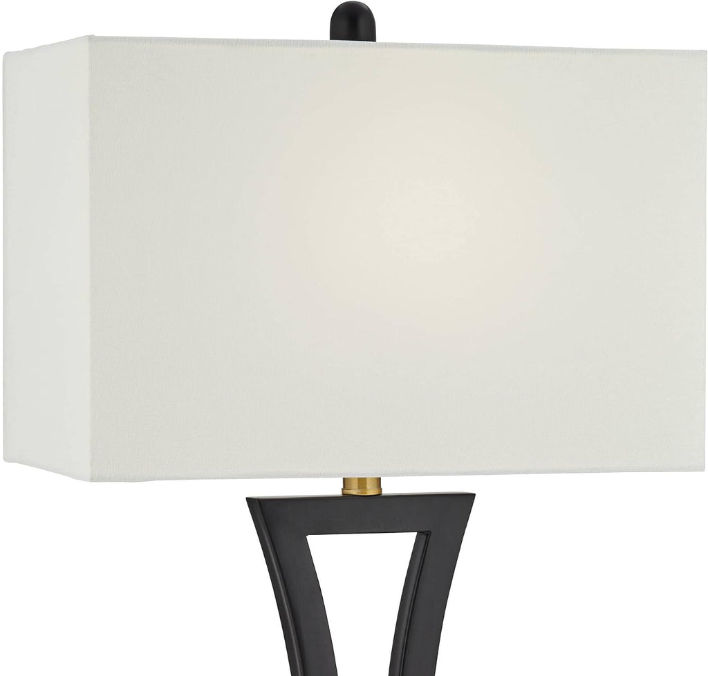 360 Lighting Roxie Modern Table Lamps with Clear Acrylic Risers USB Charging Port 31' Tall Set of 2 Black Off-White Rectangular Fabric Shade Decor for Bedroom Living Room Bedside Nightstand