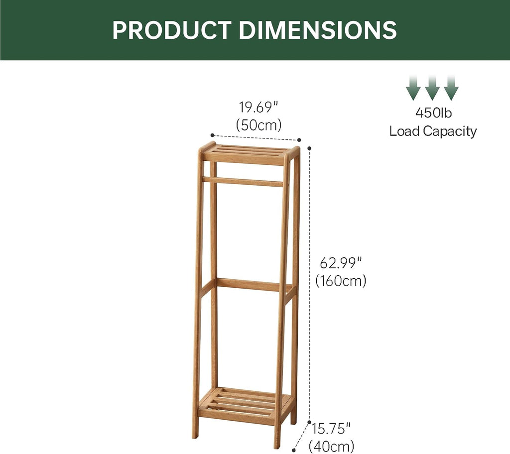 Solid Wood Clothes Rack, Clothing Rack with Shelves for Bedroom, Living Room, Entryway, 16' x 20' x 63', Oak Wood, Natural