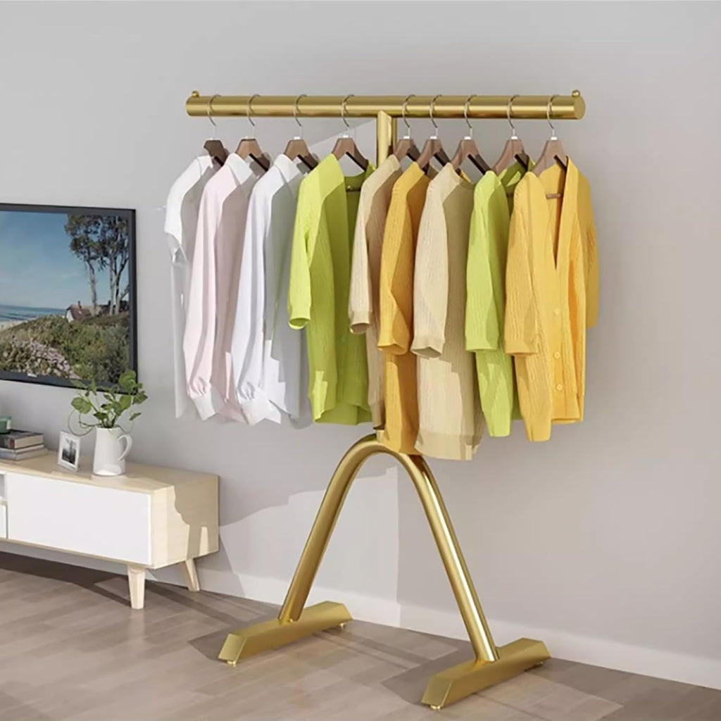 Single Pole Hanging Clothes Rod Storage Shelf,Metal Hanging Clothes Organizer,Simple Garment Rack for Retail Display Hanging Clothes(Gold,60x150cm)