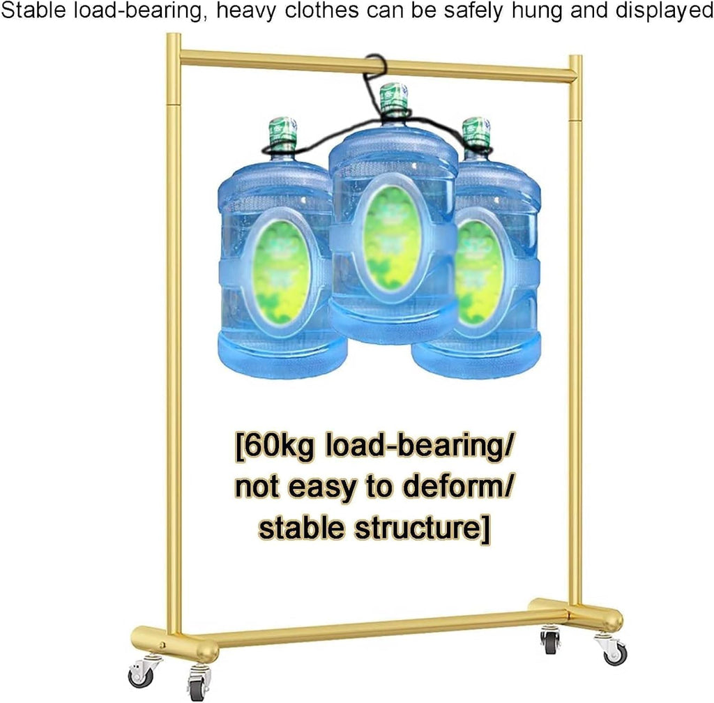 Industrial Pipe Clothing Rack on Wheels - Garment Rack with Rolling Casters for Home, Retail，Boutique - Mobile Closet Organizer and Storage Display for Hanging Clothes(Gold,31.5in)