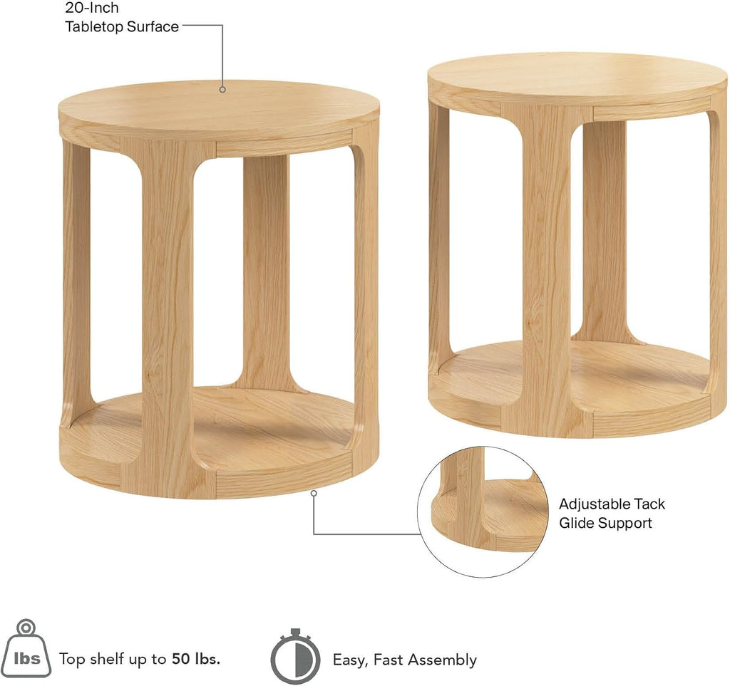Bush Home Vera Round End Table – Set of 2, Living Room Furniture, Vera Collection, Natural White Oak