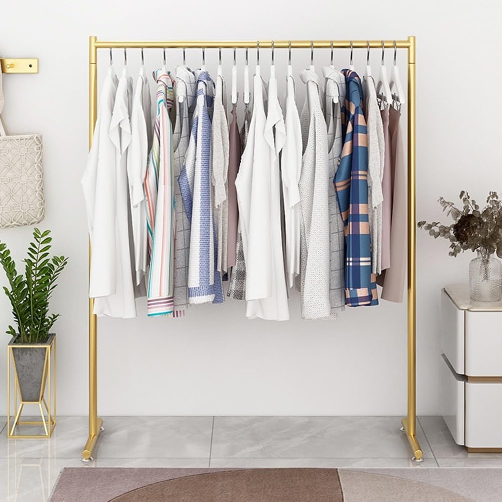 Metal Clothes Rail with Top Bar, Clothing Garment Rack for Hanging Clothes, Clothes Organizer for Bedroom, Laundry Room, Stable Feet, Load Capacity 176lbs (Color : Gold, Size : 80x40x150cm)