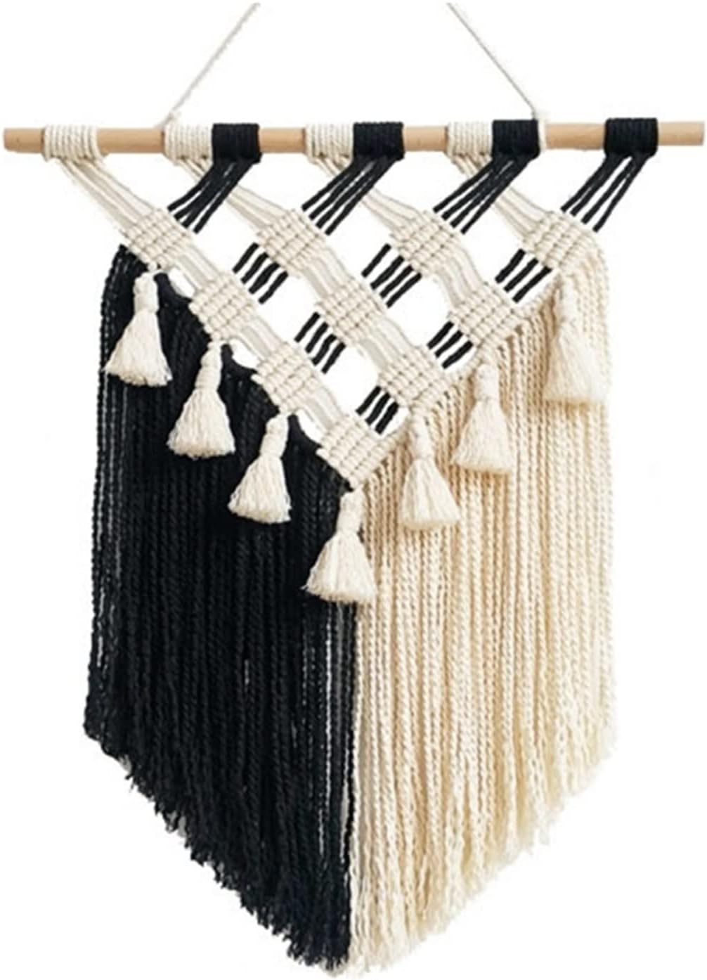 Tapestry Tassel Tapestry Macrame Wall Hanging Bohemian Hand Knotted Rope Home Decorations Black and White Color (OneColor 35x52cm)