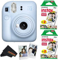 Fujifilm Instax Mini 12 Camera with Fujifilm Instant Mini Film (40 Sheets) Bundle with + Sunshine Photo Microfiber Cleaning Cloth (Pastel Blue)