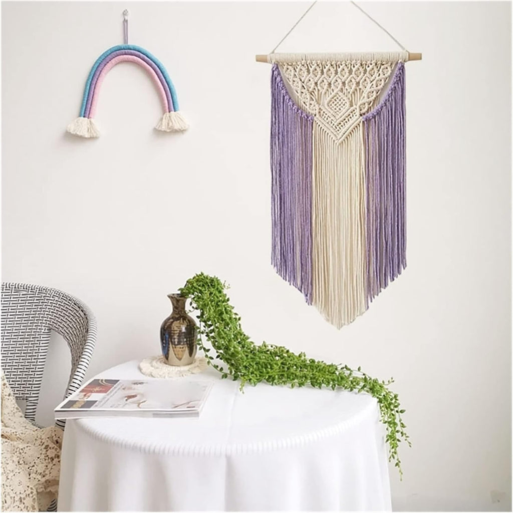 Tapestry Macrame Wall Hanging Tapestry Chic Geometric Tassels Tapestry Apartment Bedroom Bohemian Decoration (Purple)