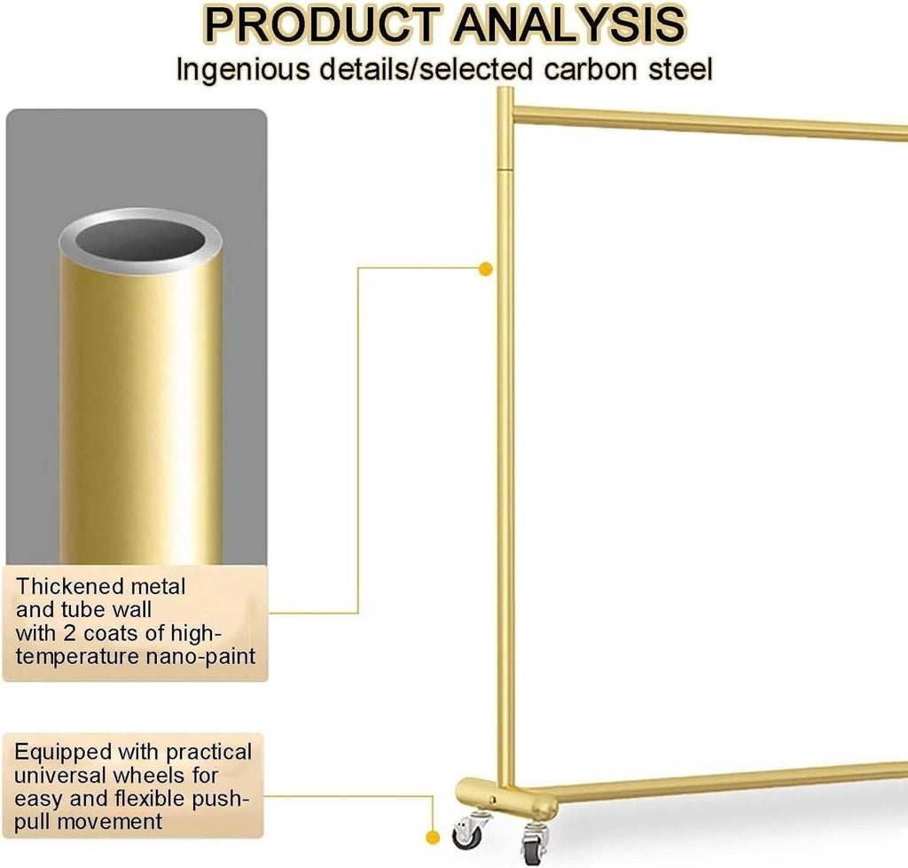 Industrial Pipe Clothing Rack on Wheels - Garment Rack with Rolling Casters for Home, Retail，Boutique - Mobile Closet Organizer and Storage Display for Hanging Clothes(Gold,39.4in)