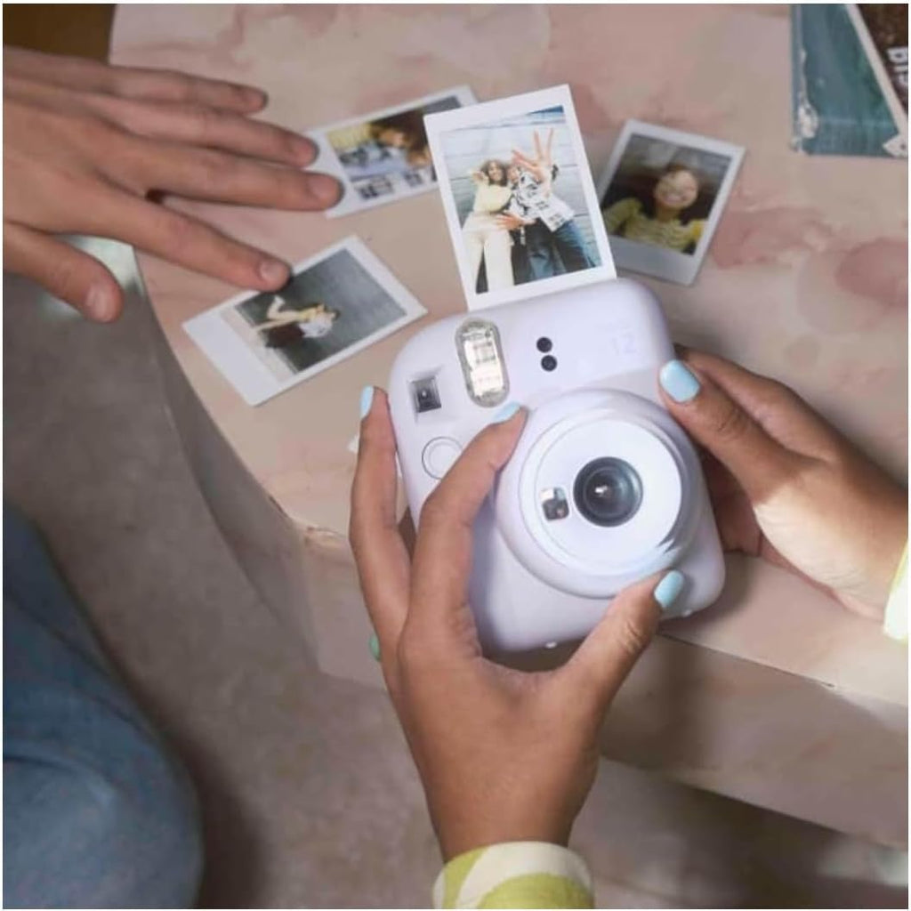 FUJIFILM Instax Mini 12 Instant Film Camera 2025 Holiday Bundle (Purple) + Compatible Carrying Case + Microfiber Cleaning Cloth