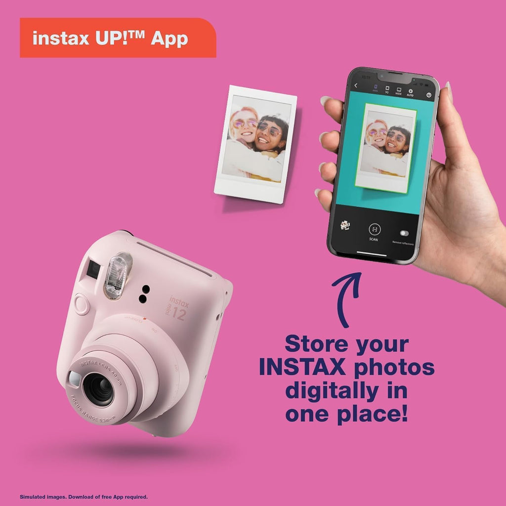 Fujifilm Instax Mini 12 Camera with Fujifilm Instant Mini Film and PixiBytes Microfiber Cleaning Cloth... (Blossom Pink, Camera + 2 Twin Pack)