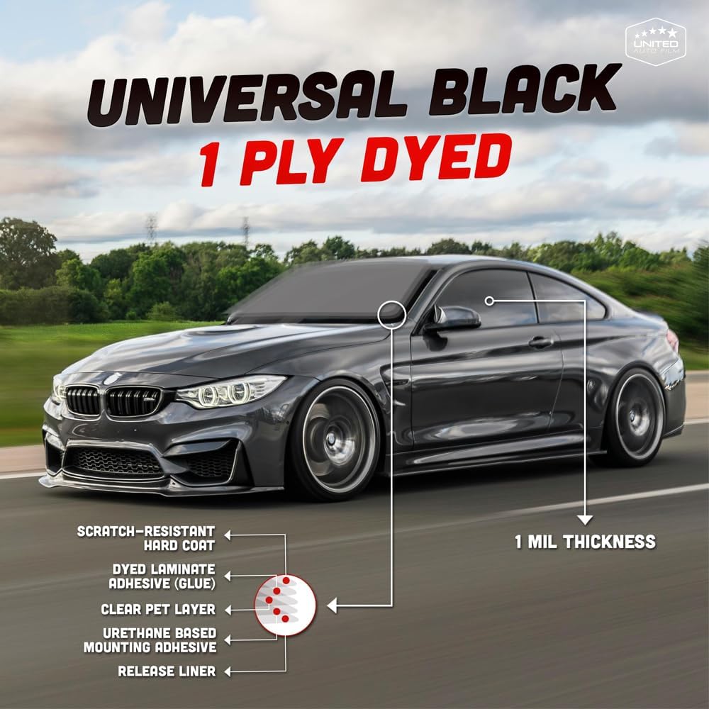 United Universal Black Window Tint Film 20' x 100', 3 Rolls - 35% VLT 1Ply Dyed PET Car Tint Roll, Deep Black Privacy Film with 99% UV Block, Heat & Glare Control for Car, Truck, SUV & Home