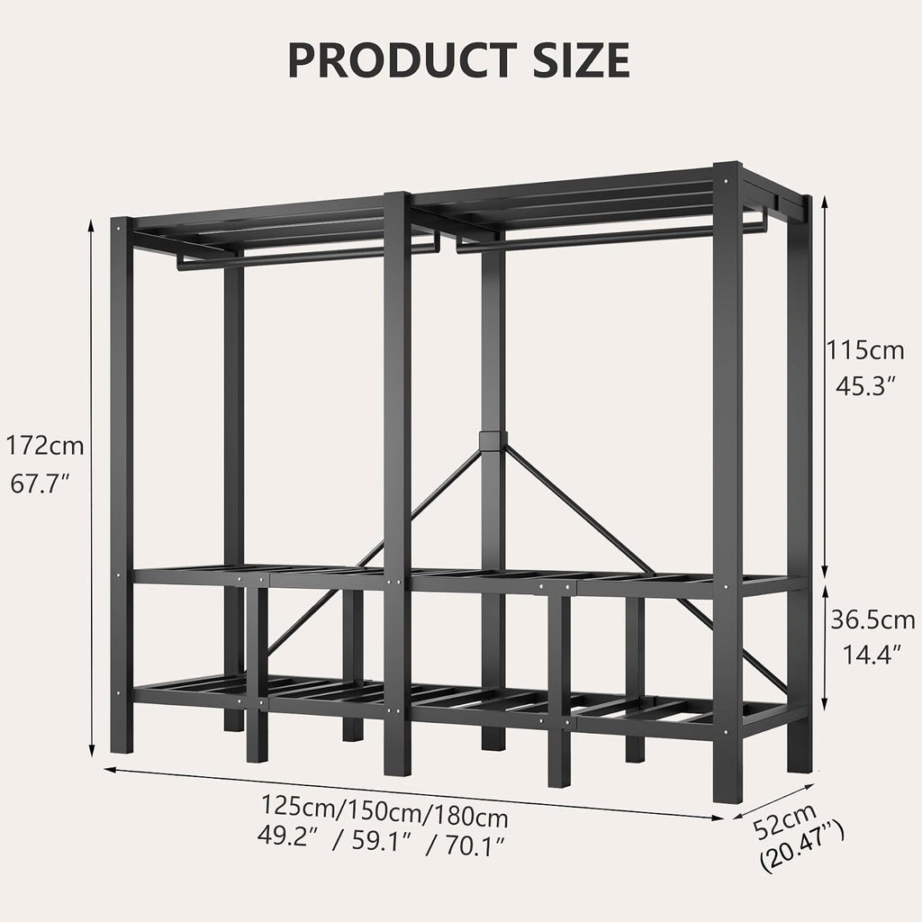 Heavy Duty Clothing Rack with Oxford Fabric Cover, Portable Closet Wardrobe with Hanging Rods, Freestanding Wardrobe, Metal Closet Rack for Hanging Clothes (Zipper Design, 59.1''/150cm)