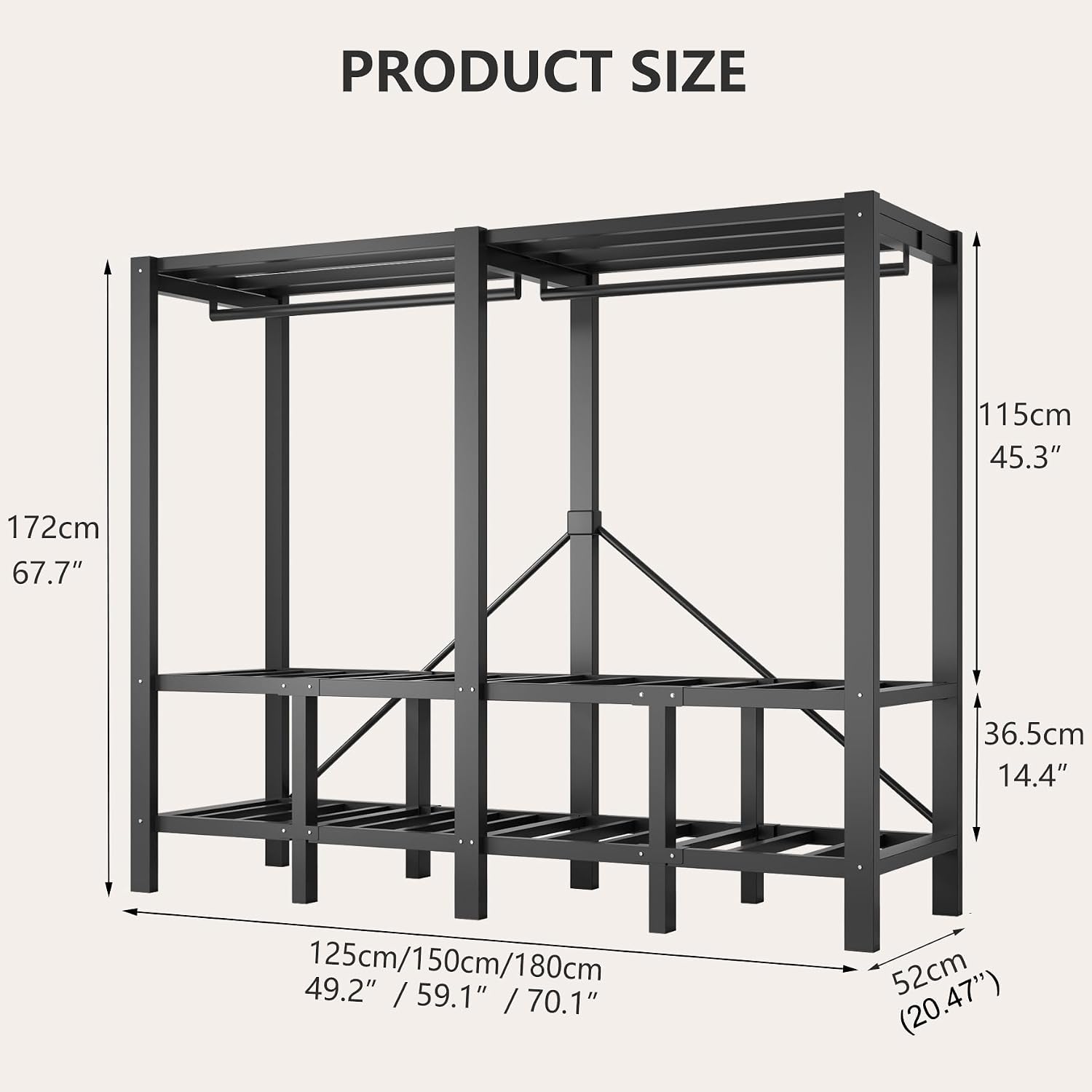 Heavy Duty Clothing Rack with Oxford Fabric Cover, Portable Closet Wardrobe with Hanging Rods, Freestanding Wardrobe, Metal Closet Rack for Hanging Clothes (Zipper Design, 59.1''/150cm)
