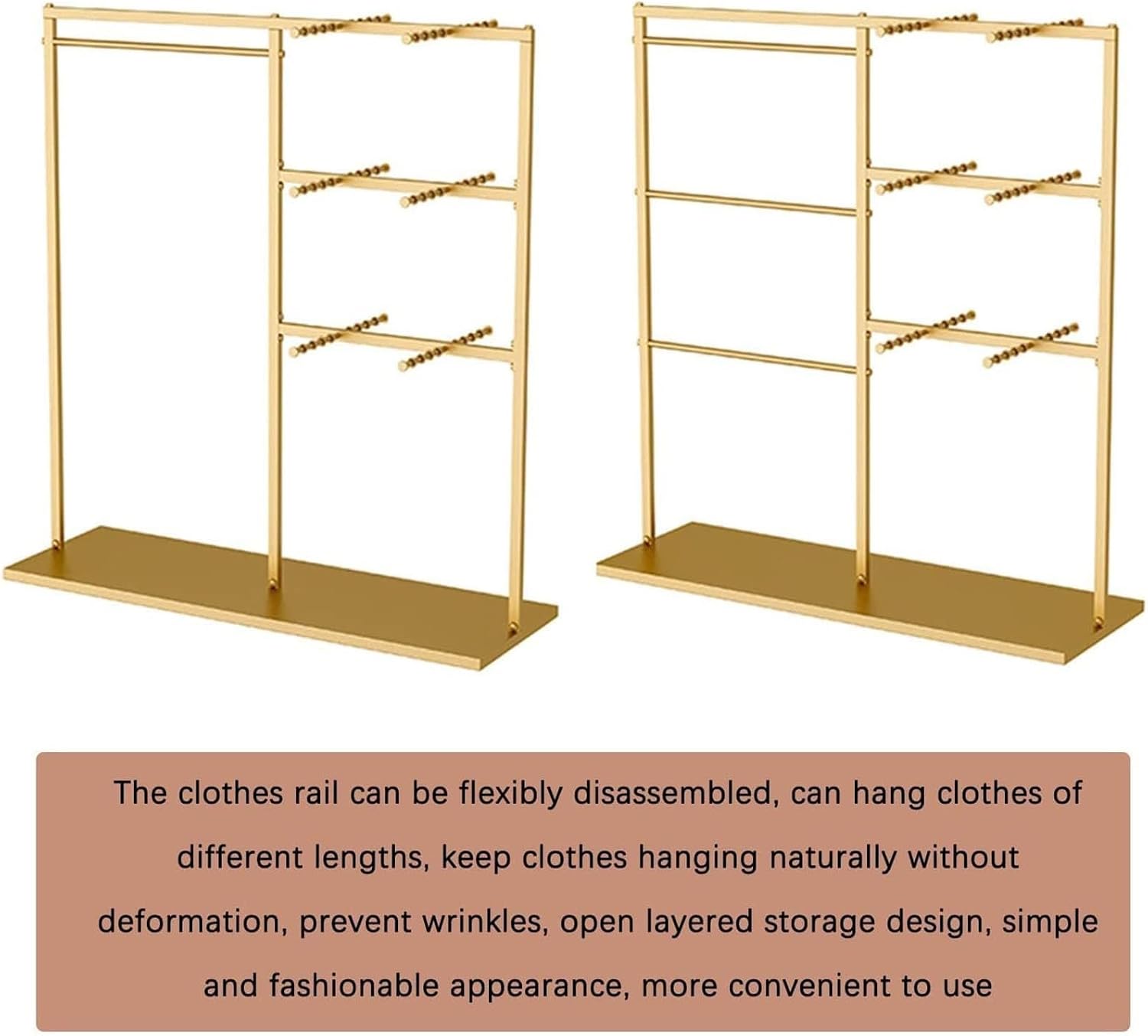 THEGA Wall Mounted Clothes Rack - Coat Rack Stand, Adjustable Clothing Organizer Holder, Freestanding Clothing Store Boutiques Retail Lingerie Garment Rack, Commercial Shelves(Gold,120x40x130CM)