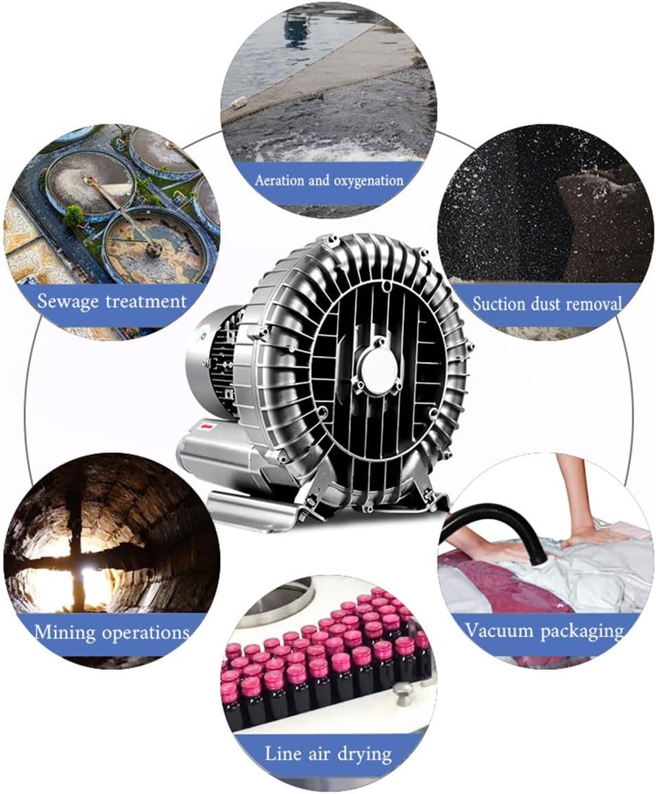 110V Vortex Ring Blower Industrial Regenerative Blower strong centrifugal vortex fan Large Airflow Vacuum Pump 120W 250W 350W 750W for Aquaculture Pond Aeration(250W)