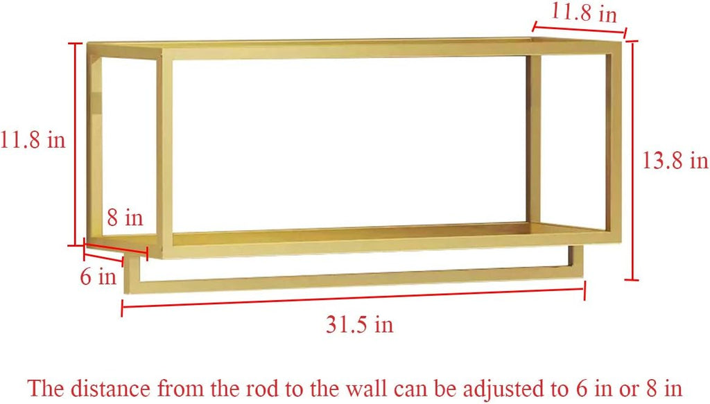 Creative Square Display Garment Racks in Boutique Clothing Stores, Wall-Mounted Hanging Clothes Shelf in Home, Towel Racks for Bathroom Storage Shelves (Gold, 31.5' L)
