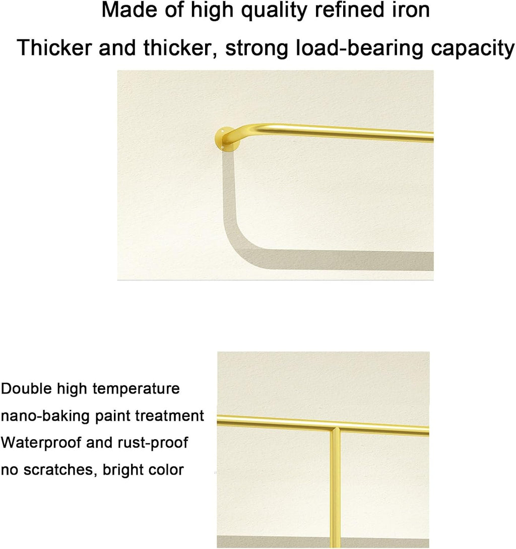 Wall-Mounted Garment Rack Hanging Gold Clothes Rack, Clothing Store Large-Capacity Metal Display Stand,Heavy Duty Garment Shelves Closet Rods, Home Retail,Height 170cm-Length 120cm