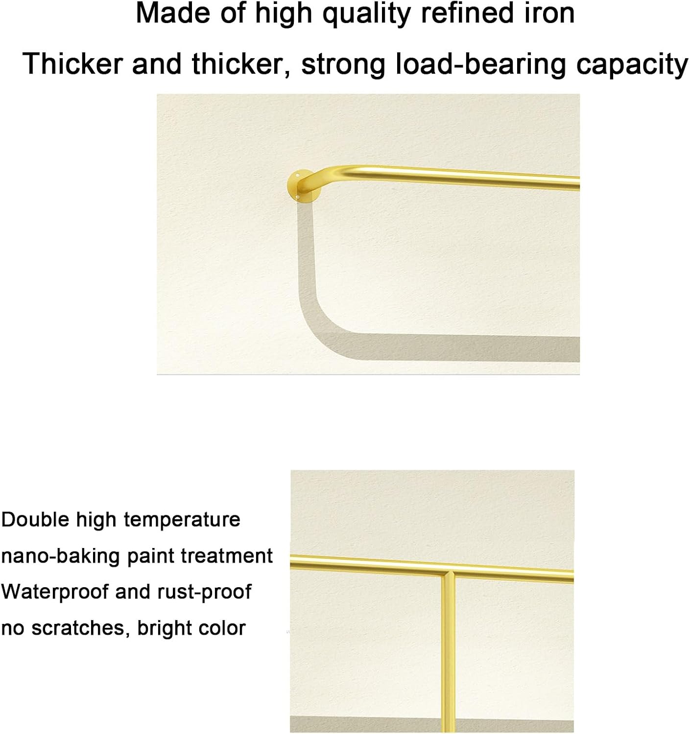 Wall-Mounted Garment Rack Hanging Gold Clothes Rack, Clothing Store Large-Capacity Metal Display Stand,Heavy Duty Garment Shelves Closet Rods, Home Retail,Height 170cm-Length 120cm