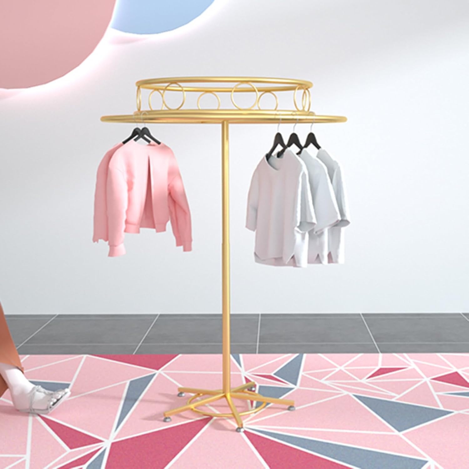 Floor-Standing Rotating Clothing Rack - Coat Hanger, Commercial Grade Clothes Display Rack, Contemporary Boutique Round Hanging Metal Garment Racks, for Hanging Clothes (Gold-50cm