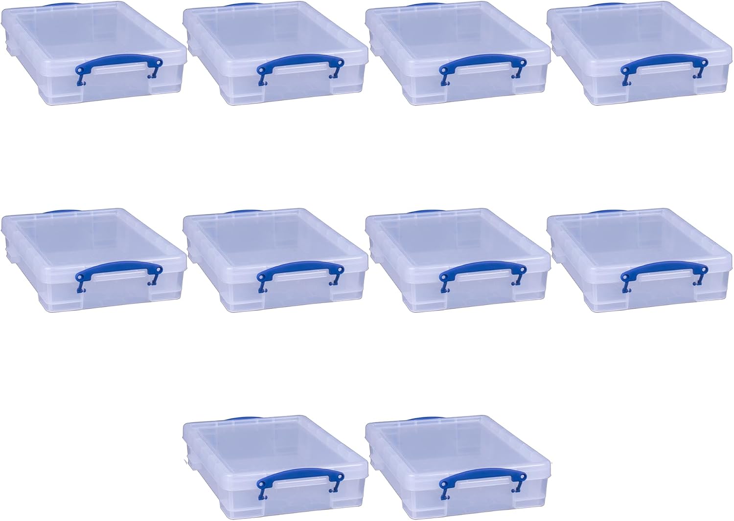 Really Useful Box 4 Liter Plastic Storage File Box Container with Snap Lid and Clip Lock Handles for Office Organization and Storage, Clear (10 Pack)