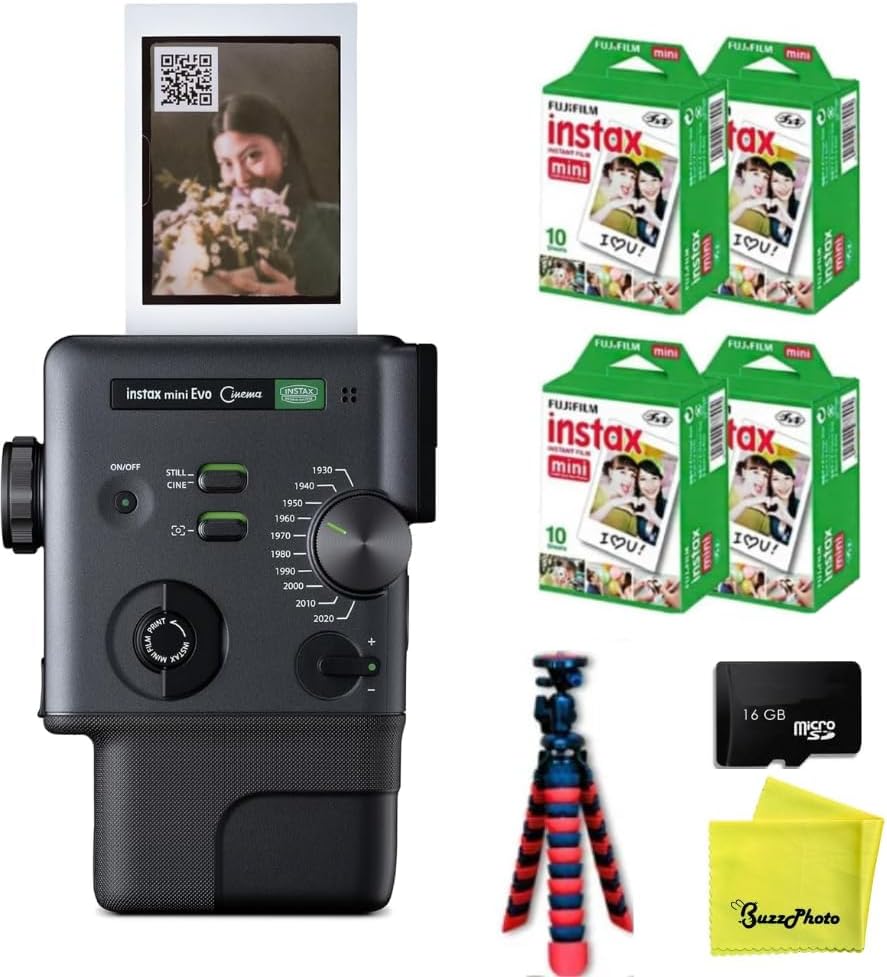 FUJIFILM Instax Mini Evo Cinema (w/Extra Film Four Pack + Tripod)