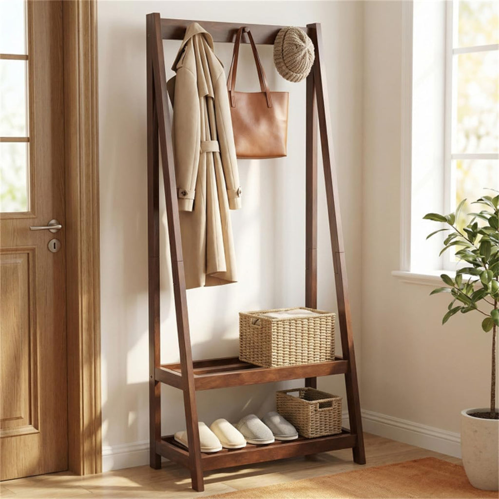 Coat Rack With Hooks and Shelf, Freestanding Wooden Hanger, Entryway Hall Tree, Rustic Mudroom Organizer, Coat Stand for Small Space, Wooden Entryway Furniture, Garment Rack with Storage