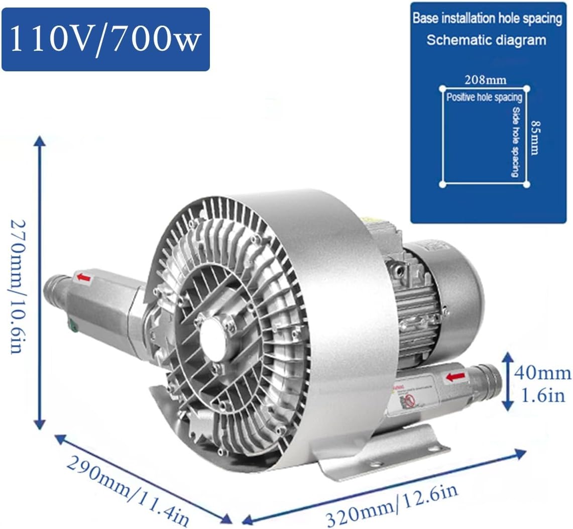 High Pressure Regenerative Blower, Industrial Vortex Ring Blower with Double Impeller, 110V 700W Turbine Blower for Fish Pond Aeration