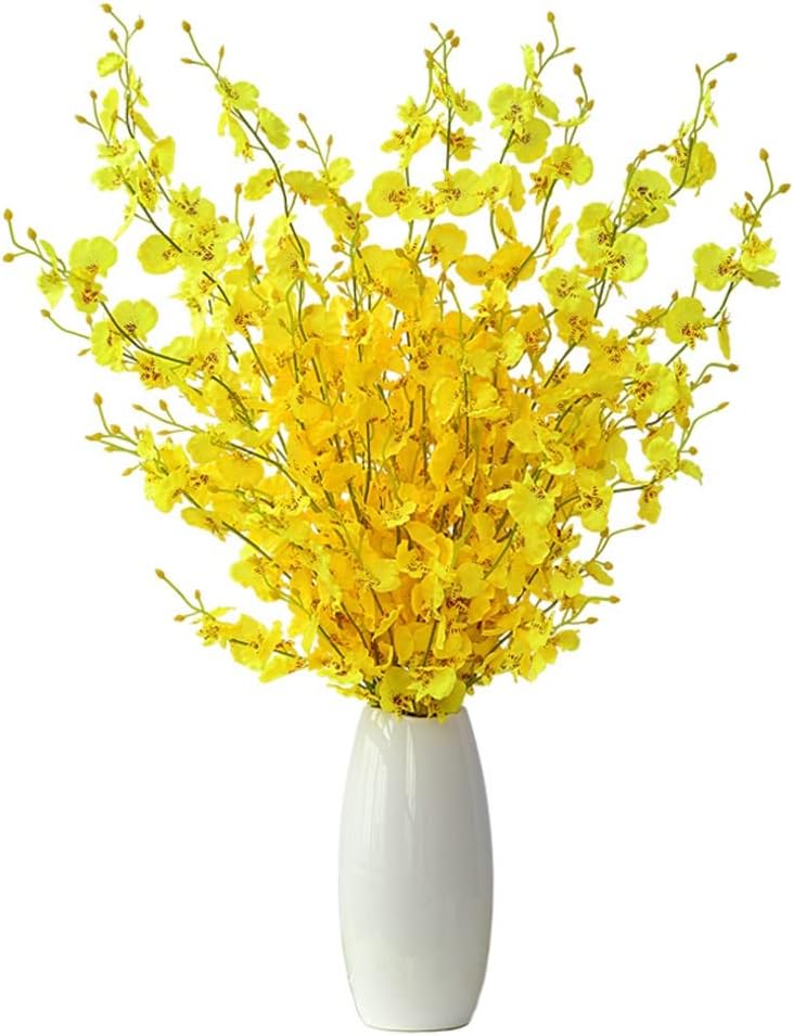 Fake Flowers Artificial Flowers Fake Flowers with Vase, Fake Silk Orchid Faux Long Stem Flowers for Home Wedding Indoor Outdoor Decoration Home Decor