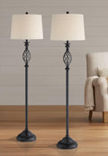 Franklin Iron Works Annie Traditional 63' Tall Standing Floor Lamps Set of 2 Lights Iron Scroll Brown Bronze Finish Living Room Bedroom House Reading Office Home Decor Entryway Cream Drum Shade