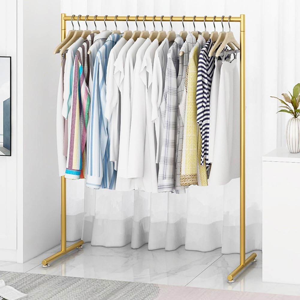 Metal Clothes Rail with Top Bar, Clothing Garment Rack for Hanging Clothes, Clothes Organizer for Bedroom, Laundry Room, Stable Feet, Load Capacity 176lbs (Color : Gold, Size : 80x40x150cm)