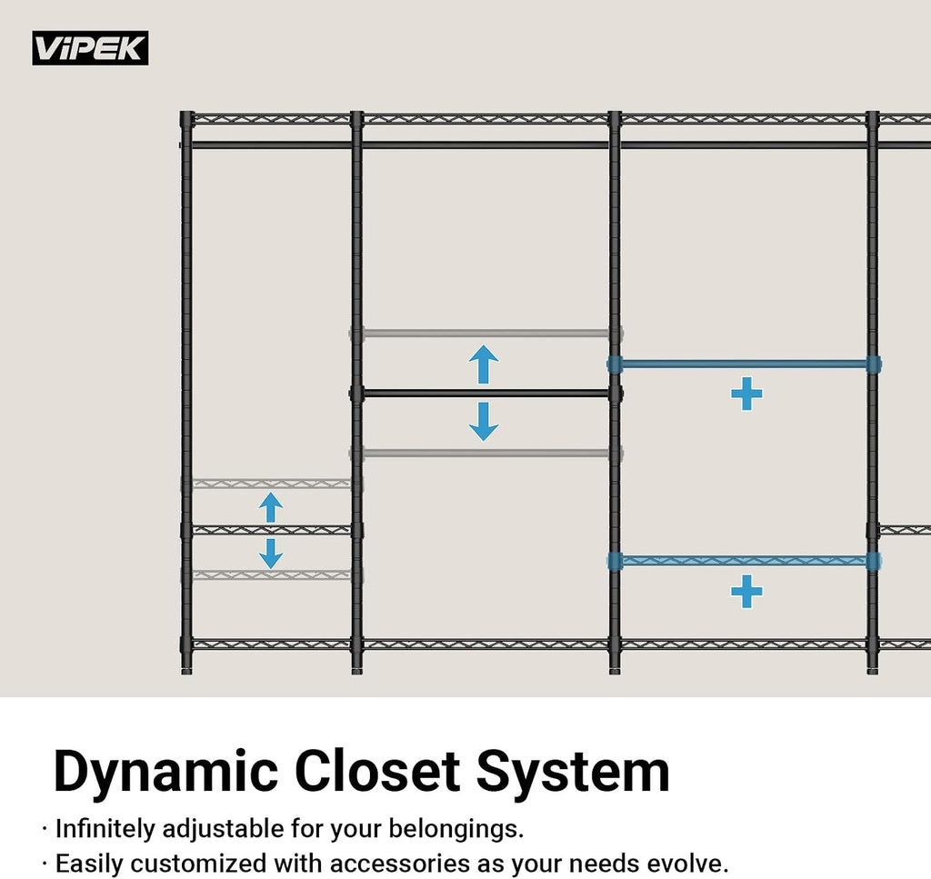 VIPEK V5C Plus Covered Clothing Rack Portable Wardrobe Closet, Heavy Duty with Adjustable Shelves, Black Metal with Upgraded Polyester Cover, Max Load 1040LBS