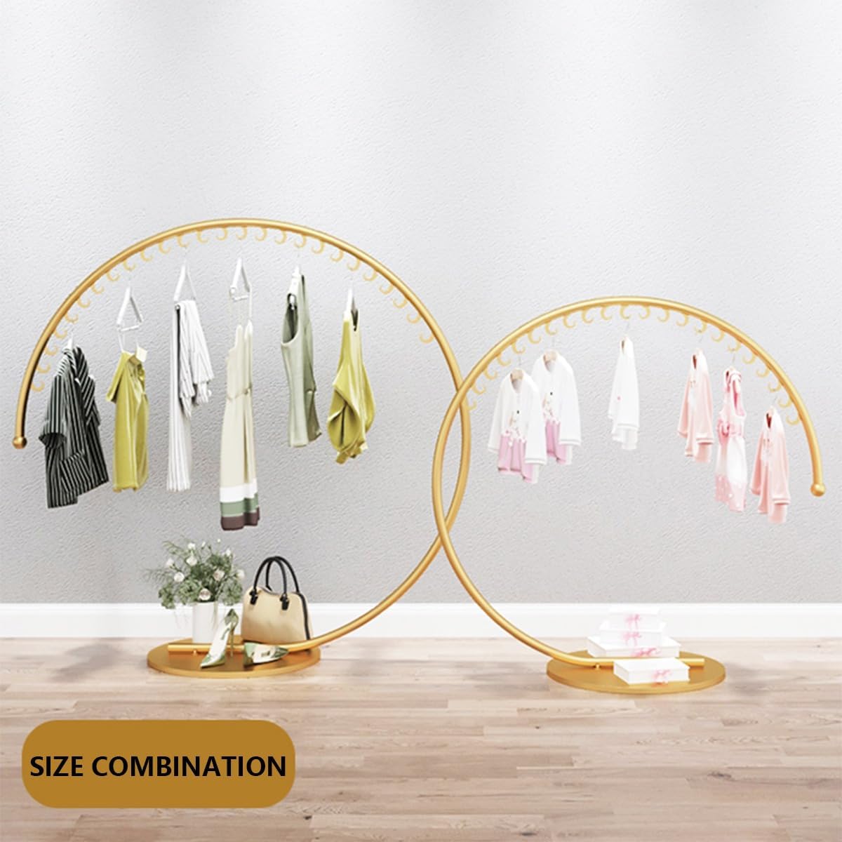 Floor Standing Clothing Rack, Commercial Grade Metal Garment Rack with Stable Base for Hanging Clothes,Gold,155cm（Black-135cm）
