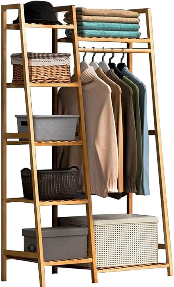 Free Standing Garment Rack with Shelves and Top Rod, Heavy Duty Clothes Rail for Bedroom, Max Load 220lbs