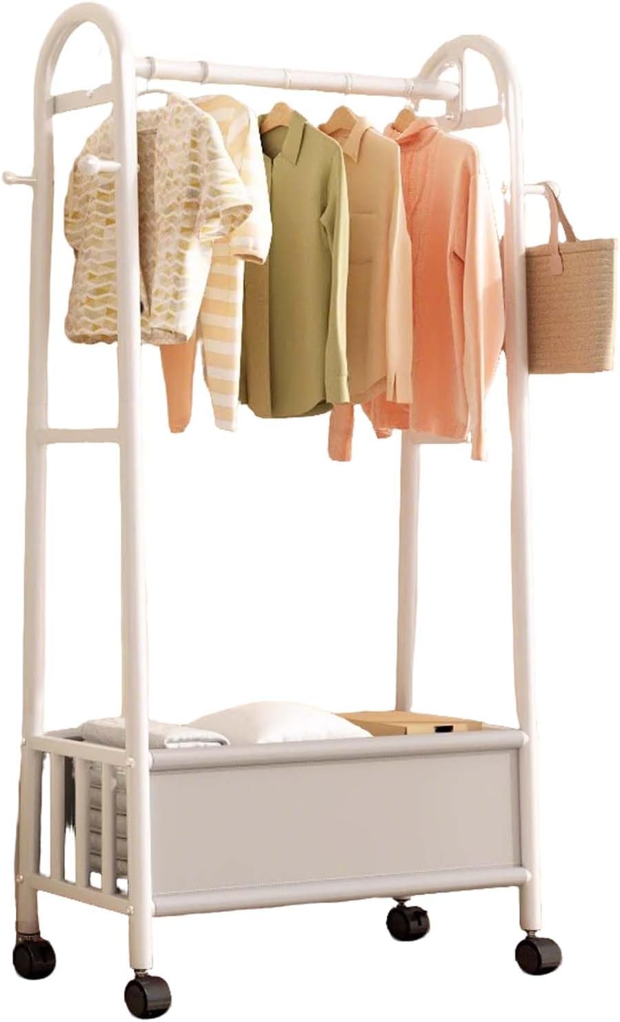 Rolling Clothes Rack with Storage Shelf, Heavy-Duty Metal Garment Rack with Wheels, Freestanding Clothing Organizer for Hanging Shirts, Pants, Dresses, Coats & Bags