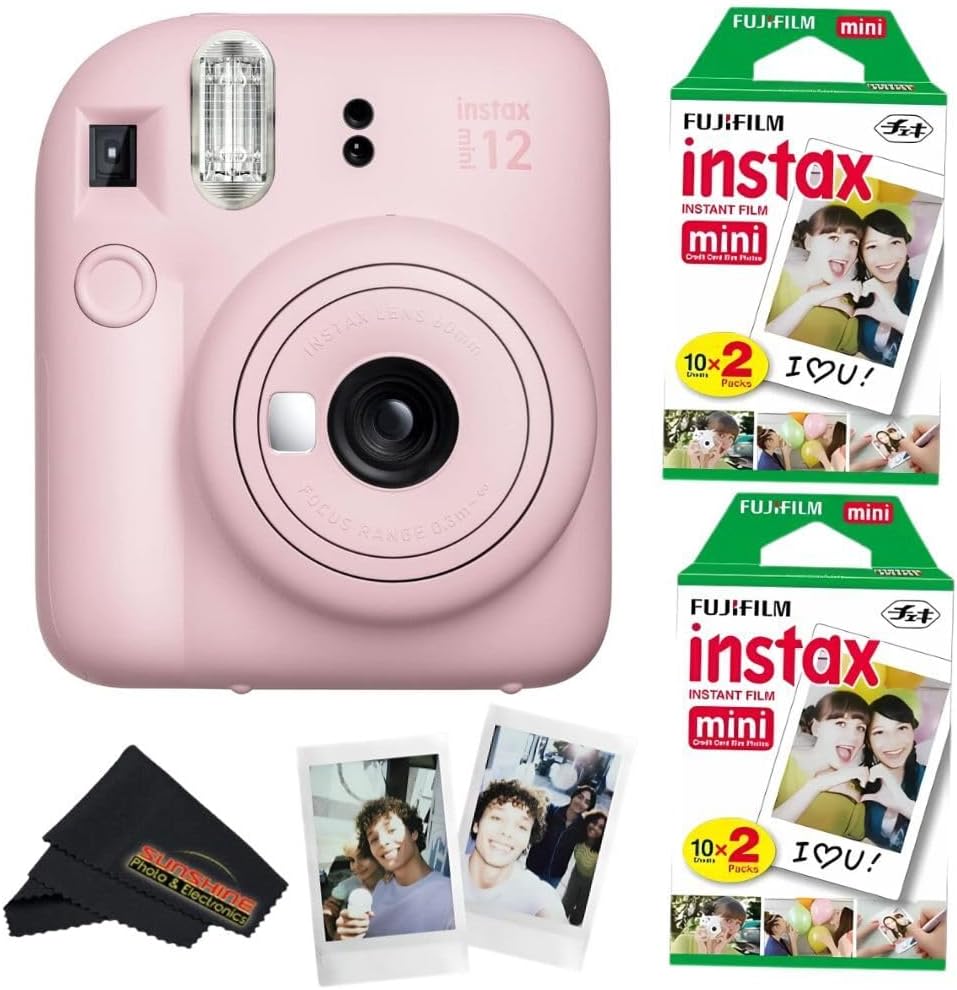 Fujifilm Instax Mini 12 Instant Camera (Blossom Pink) and Fujifilm Instax Mini Extra Film Pack (40 Sheets) Bundle, Instant Film Camera for Travel, Parties, Weddings, Gifts & Scrapbooking