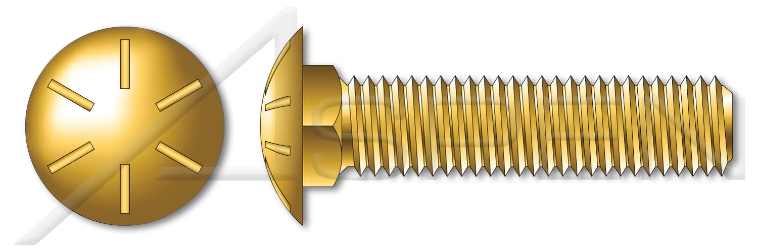 (2500 pcs) 1/4'-20 X 5/8', Carriage Bolts, Round Head, Square Neck, Full Thread, Grade 8 Steel, Yellow Zinc