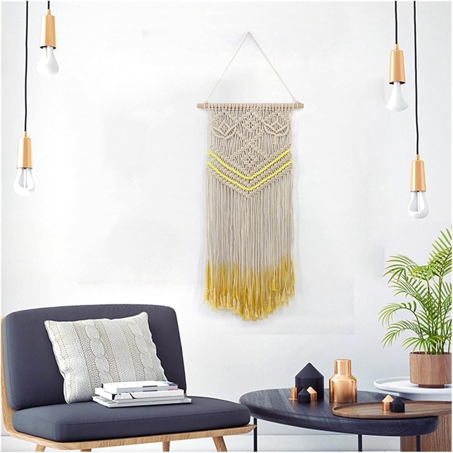 Tapestry Macrame Wall Hanging Woven Tapestry Bohemian Chic Tassels Wall Art for Wedding Backdrop Decoration (Beige Yellow)