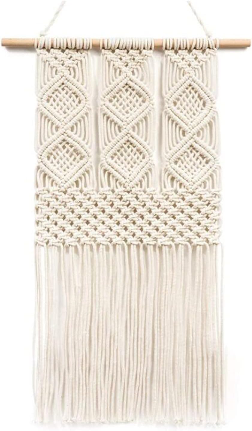 Tapestry Macrame Wall Hanging Tapestry Handmade Cotton Art Apartment Dorm Room Wedding Decoration (Beige 40x70cm)