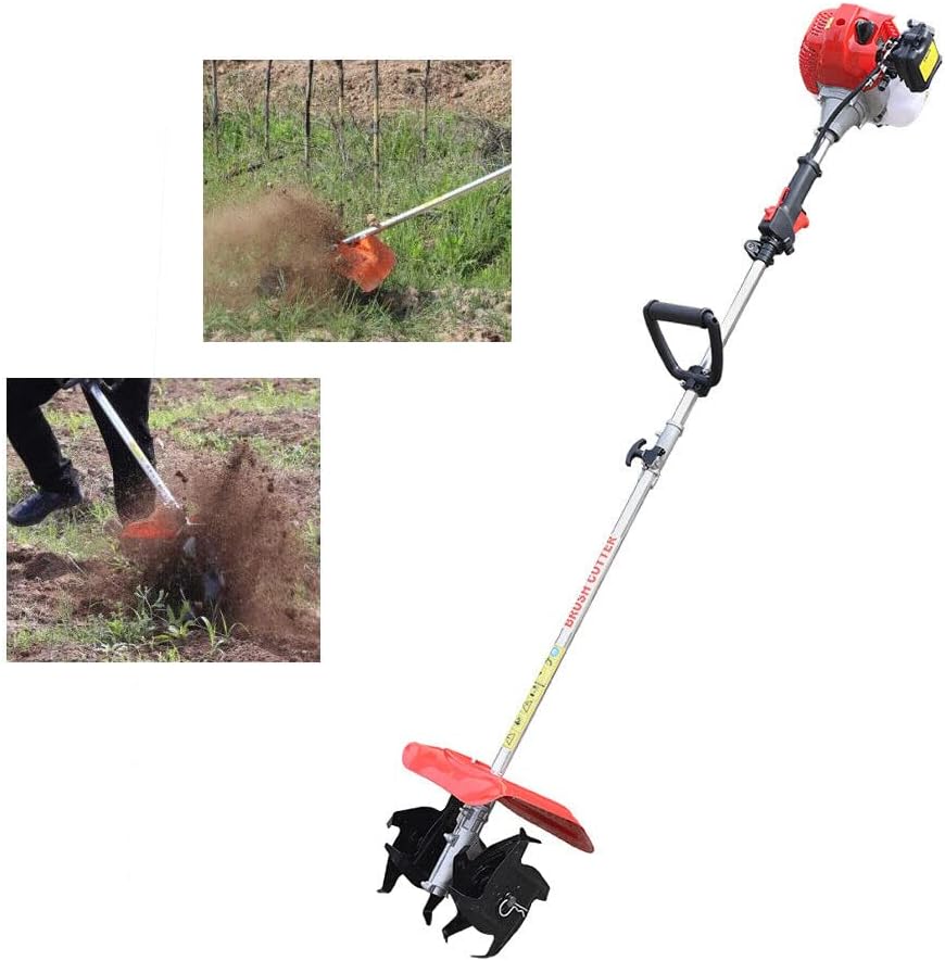 42.7CC Handheld Tiller Cultivator 2 Stroke Gas Powered Engine Tilling Machine Air-Cooled Mini Tiller Cultivator for Garden Cylinder Gas Gasoline Engine Grass Cutter for Yard 1.25KW/6500r/min