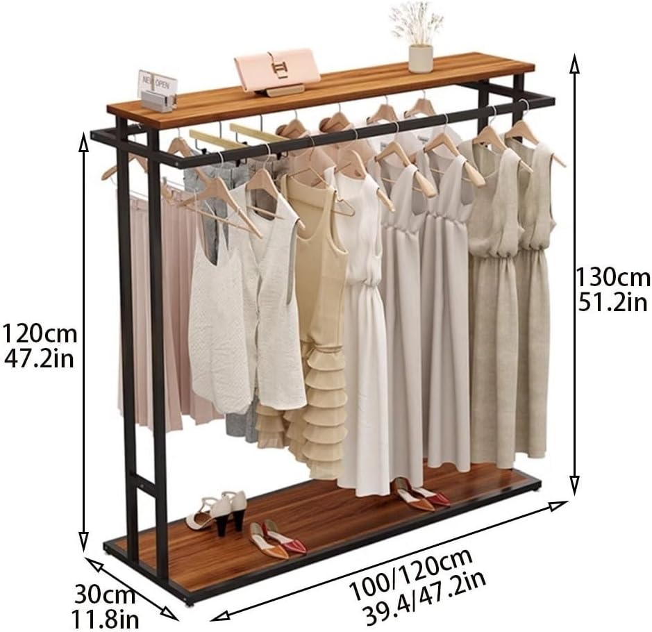 Floor Standing Metal Garment Rack, Portable Clothing Rack, Heavy Retail Display Racks, Merchandise Display Rack for Hanging Clothes, Clothing Rack with Shelves(Black,100cm/39.4in)