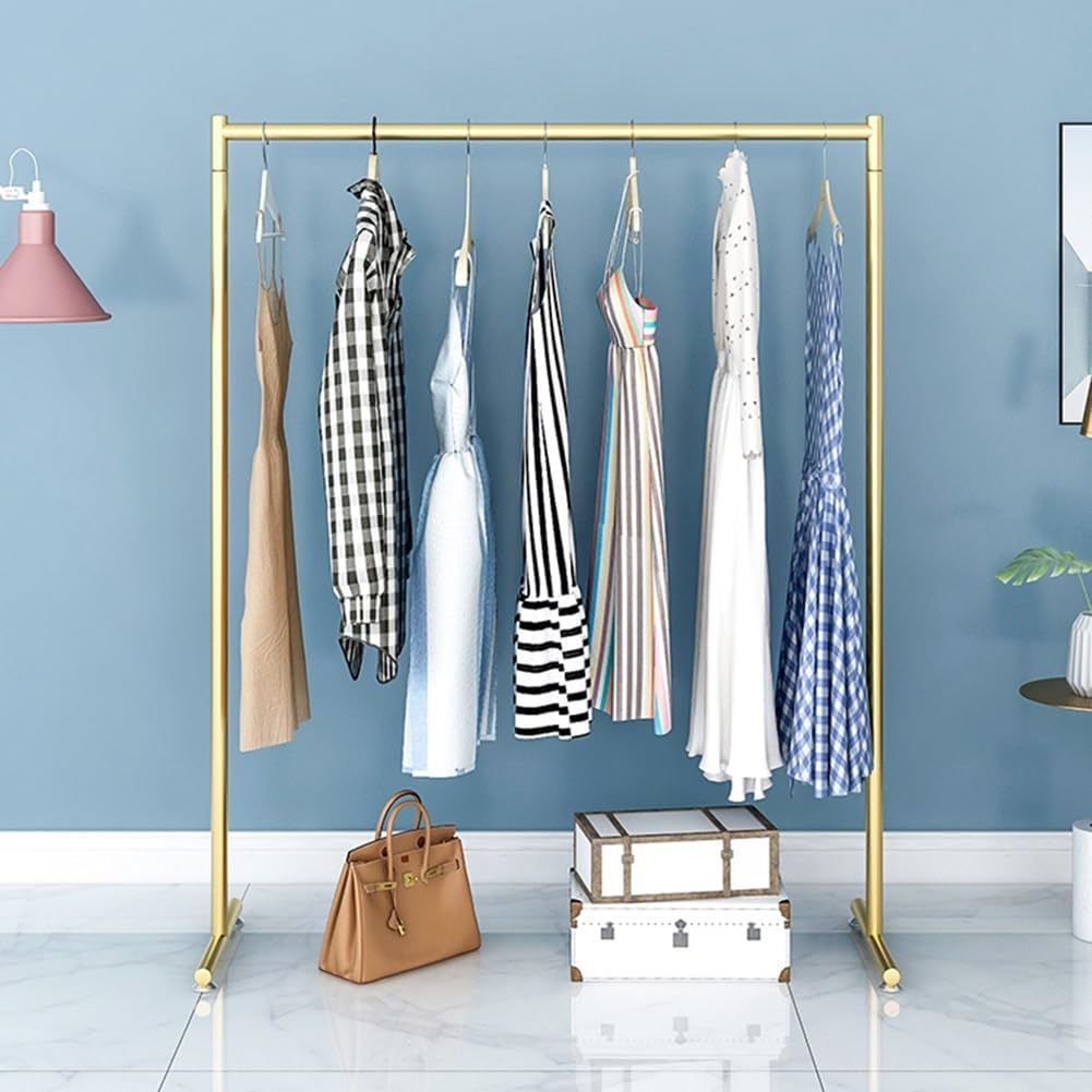 Metal Clothes Rail with Top Bar, Clothing Garment Rack for Hanging Clothes, Clothes Organizer for Bedroom, Laundry Room, Stable Feet, Load Capacity 176lbs (Color : Gold, Size : 80x40x150cm)