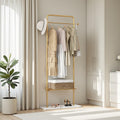 KaKaBB Gold Clothing Rack with Shelves, Coat Racks Freestanding with Marble Base, Clothing Rack for Hanging Clothes, Gold Garment Rack for Boutiques, Bedroom (2 tier, 31.5')