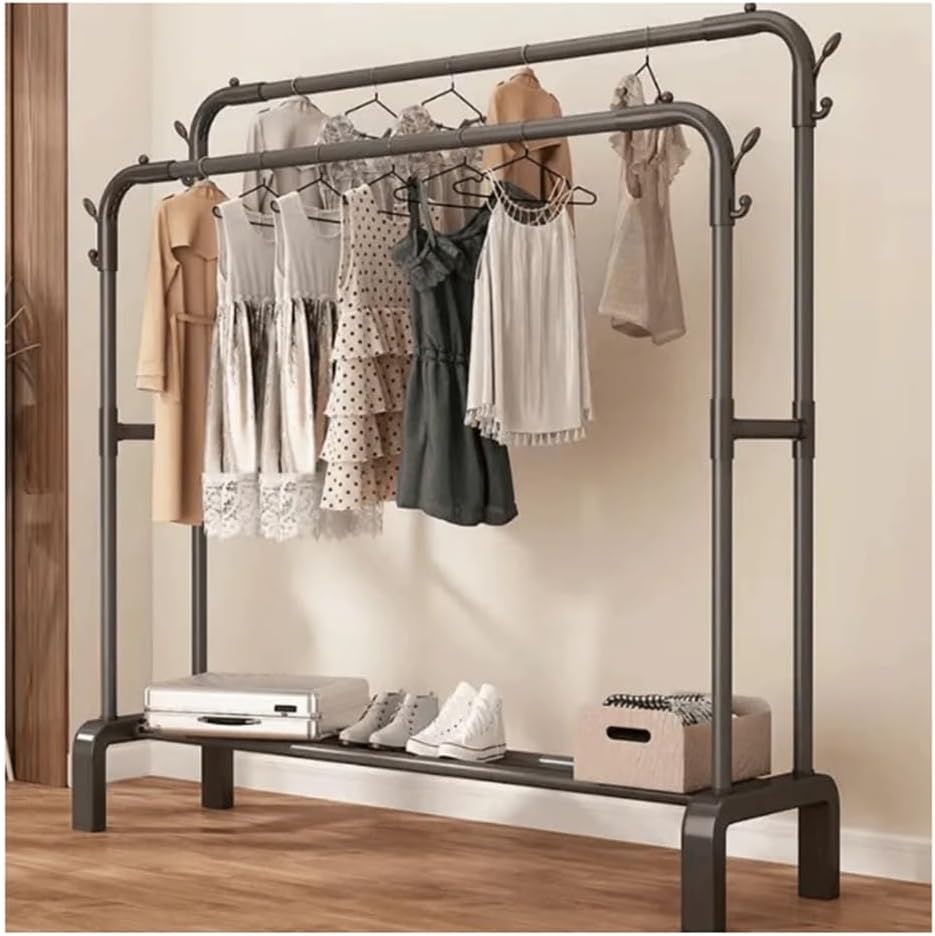 Clothes Rack, Clothes Rack Floor-Standing Bedroom Clothes Rack, Hanging Rack, Drying Rack, Balcony Storage Rack Coat Rack, Double Pole Drying Rack(110cm)